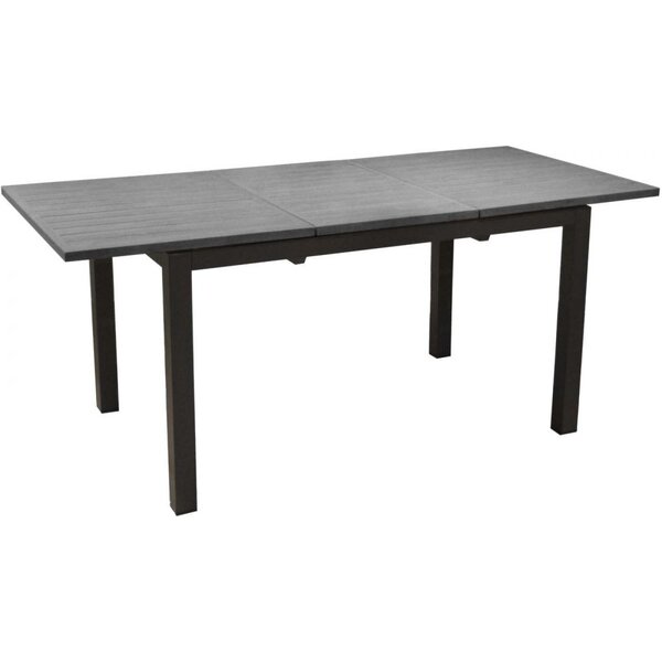 Table de jardin aluminium allonge centrale 130 à 180 cm come plateau imitation bois flotté gris