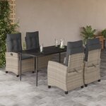 vidaXL Ensemble à manger de jardin et coussins 5 Pièces gris clair rotin