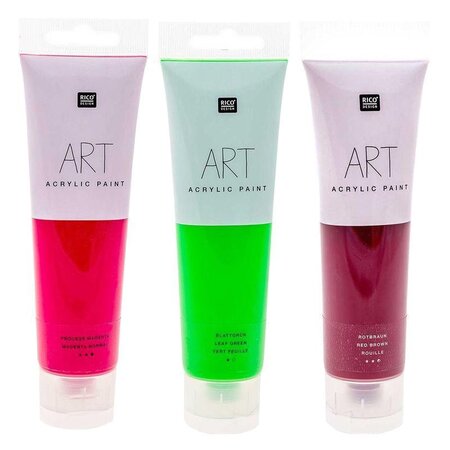 3 tubes de peinture acrylique 100 ml - vert feuille-rouille-magenta