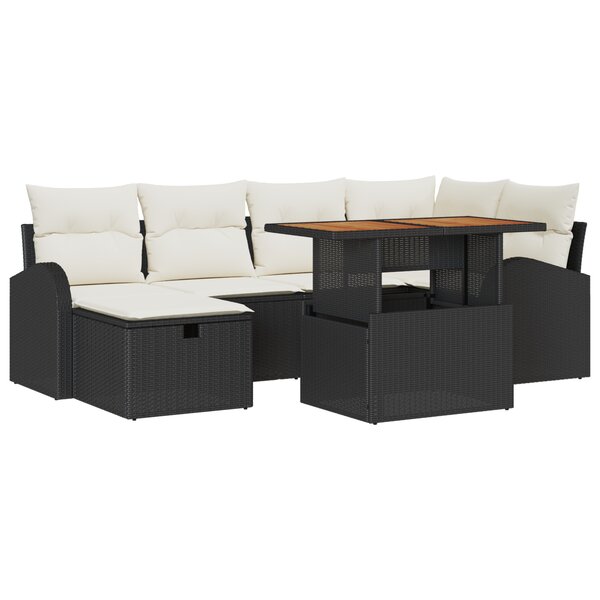 vidaXL Canapé de jardin 7 pièces en poly rotin noir avec coussins