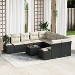 vidaXL Ensemble de canapé de jardin 9 pièces avec coussins noir poly rattan