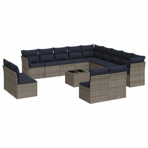 vidaXL Salon de jardin avec coussins 14 Pièces gris résine tressée