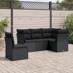 vidaXL Salon de jardin 5 Pièces avec coussins noir résine tressée