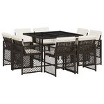 vidaXL Ensemble à manger de jardin et coussins 9 Pièces marron poly rotin