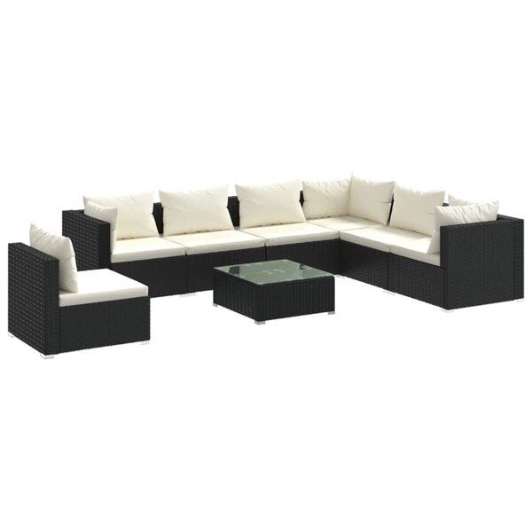 vidaXL Salon de jardin 8 Pièces avec coussins Résine tressée Noir
