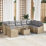 vidaXL Canapé de jardin 10 pièces avec coussins Beige Rotin Synthétique