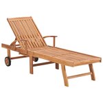 vidaXL Chaise longue avec coussin crème Bois de teck solide