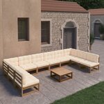 vidaXL Salon de jardin 11 Pièces avec coussins Marron miel Bois de pin