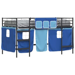 vidaXL Cadre de lit superposé pour enfants avec rideaux Noir et Bleu