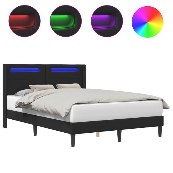 vidaXL Cadre de lit avec bandes LED Noir 140 x 190 cm Simili cuir