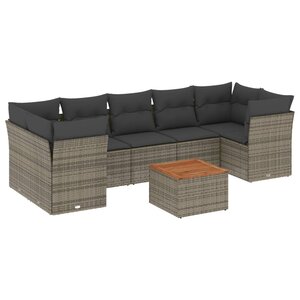 vidaXL Salon de jardin 8 Pièces avec coussins gris résine tressée