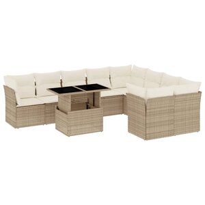 vidaXL Salon de jardin avec coussins 10 Pièces beige résine tressée