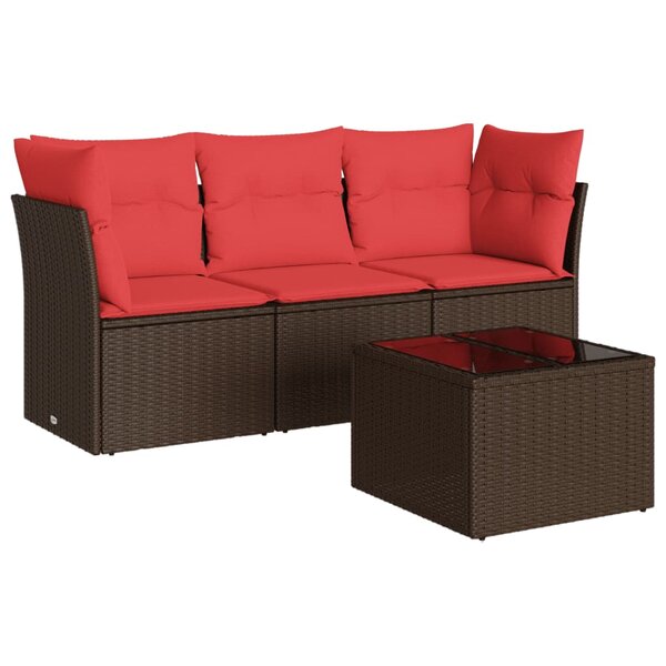 vidaXL Salon de jardin 4 Pièces avec coussins marron résine tressée