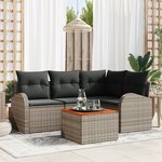 vidaXL Ensemble de canapés de jardin de 5 pièces avec coussins gris en poly rotin acacia