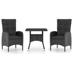 vidaXL Ensemble à manger de jardin 3 Pièces Résine tressée et verre Noir