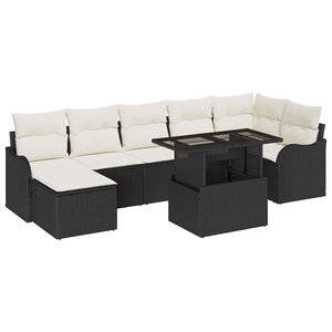 vidaXL Ensemble de canapé de jardin avec coussin 8 Pièces Noir Poly rotin