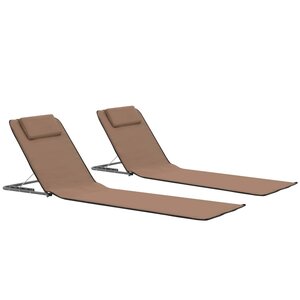 vidaXL Tapis de plage pliables 2 Pièces Acier et tissu marron