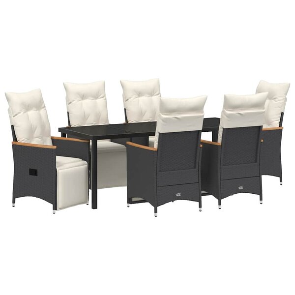 vidaXL Ensemble de salle à manger pour jardin 7 Pièces Noir polyrotin