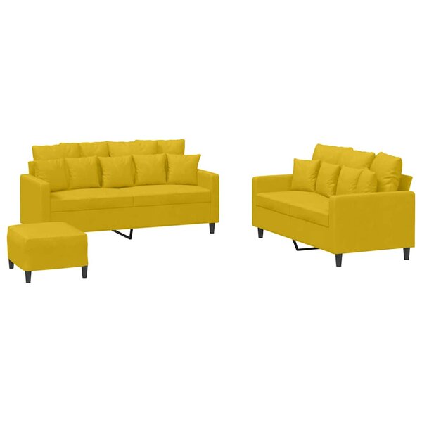 vidaXL Ensemble de canapés 3 Pièces avec coussins Jaune Velours