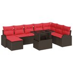vidaXL Ensemble de canapé de jardin 9 Pièces Marron et rouge polyrotin