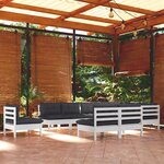 vidaXL Salon de jardin 10 Pièces avec coussins blanc bois de pin solide