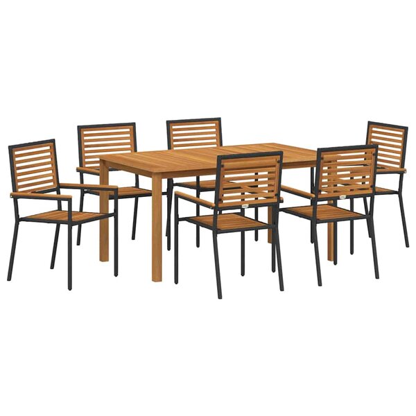 vidaXL Ensemble de salle à manger pour jardin 7 Pièces Noir