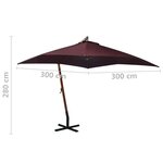 vidaXL Parasol suspendu avec mât Rouge bordeaux 3x3 m Bois de sapin