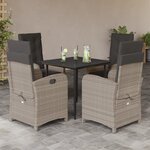 vidaXL Ensemble à manger de jardin et coussins 5 Pièces gris clair rotin