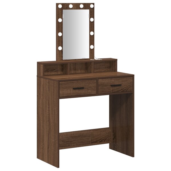 Coiffeuse vidaXL avec lumières LED en chêne brun 79x41x140 cm