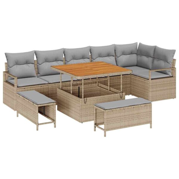 vidaXL Ensemble de canapé de jardin 9 Pièces Beige  Gris clair