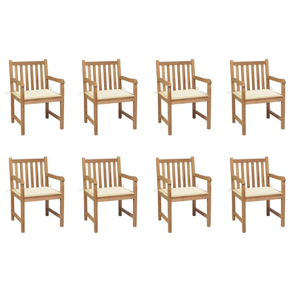 vidaXL Chaises de jardin 8 Pièces avec coussins crème Bois de teck massif