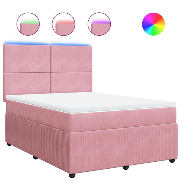 vidaXL Sommier à lattes de lit avec matelas Rose 140x190 cm Velours