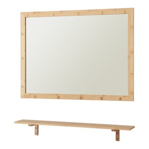 Miroir décoration moderne design mural avec étagère bambou 80 x 60 cm naturel 03_0010173