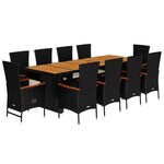 vidaXL Ensemble à manger de jardin 11 Pièces coussins noir résine tressée