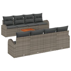 vidaXL Ensemble de 9 pièces de canapé de jardin avec coussins gris poly rotin acacia