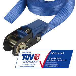 4365EURDAT Sangle à Cliquet Certifiée Bleu 5m x 25mm Sangle