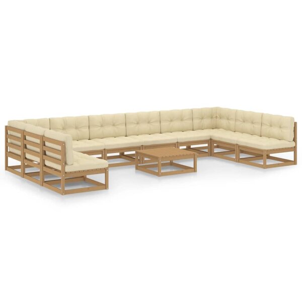 vidaXL Salon de jardin 11 Pièces avec coussins Marron miel Bois de pin