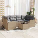 vidaXL Ensemble de salon de jardin 7 pièces avec coussins beige en poly rotin.