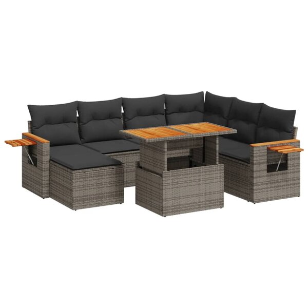 vidaXL Salon de jardin 8 Pièces avec coussins gris résine tressée