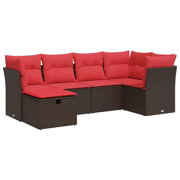 vidaXL Salon de jardin avec coussins 6 Pièces marron résine tressée