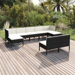 vidaXL Salon de jardin 9 Pièces avec coussins Résine tressée Noir