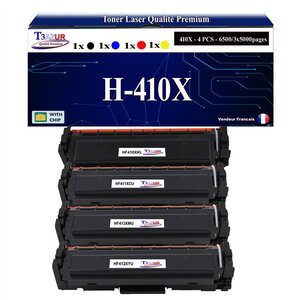 T3AZUR -4x Toners compatibles avec CF410X CF411X CF412X CF413X 410X pour HP Color LaserJet Pro M452dn M452nw
