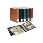 Reliure Publica M Lindner avec boitier de protection garnie de 20 feuilles pour cartes postales et billets de banque. Couleur - Bleu