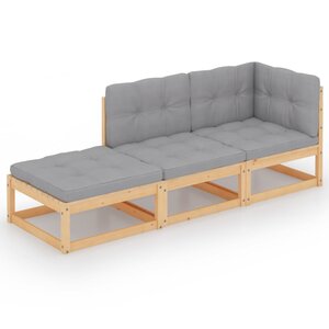 Salon de jardin meuble d'extérieur ensemble de mobilier 3 pièces avec coussins bois de pin massif 02_0015934