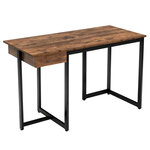 Bureau d'ordinateur 120cm tiroir cadre en métal repose-pieds réglables bureau moderne station de travail pour ordinateur portable café 20_0004829