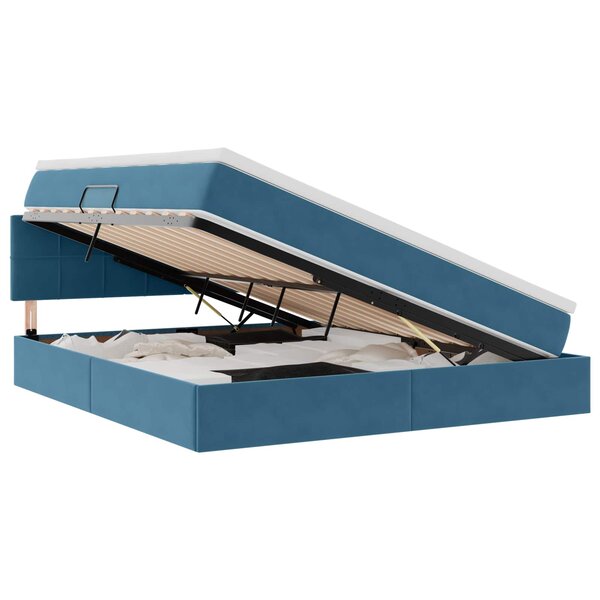 vidaXL Lit de Rangement avec matelas Bleu foncé 160 x 200 cm Velours