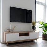 Console TV blanche avec pieds et cadre en bois