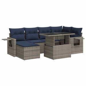 vidaXL Salon de jardin avec coussins 7 Pièces gris résine tressée acacia