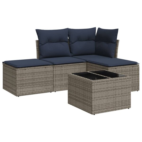 vidaXL Salon de jardin 5 Pièces avec coussins gris résine tressée