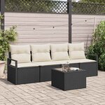 vidaXL Ensemble de canapé de jardin avec coussin 5 Pièces Noir et Crème
